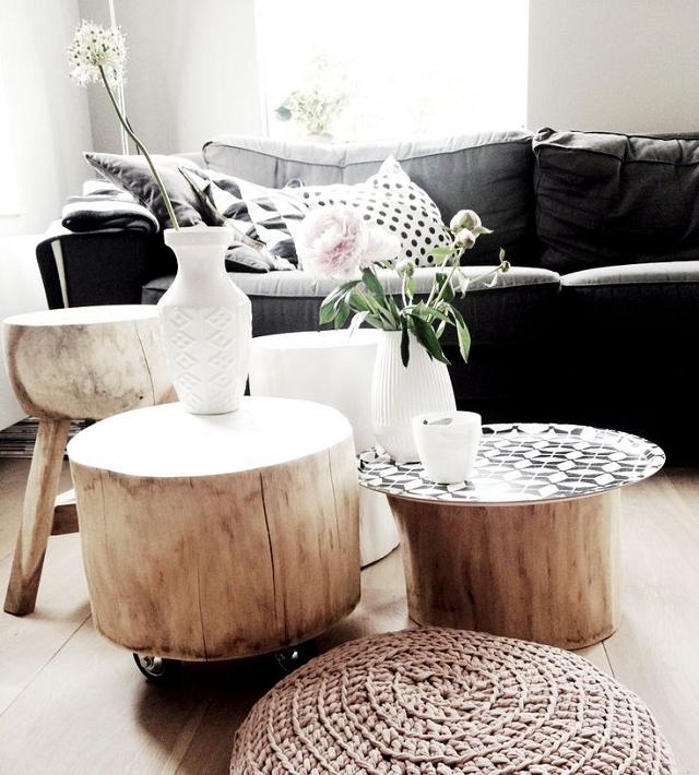 Tocos e troncos de madeira para decorar a casa