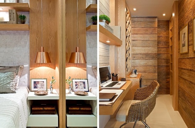 Uma casa aconchegante com paredes revestidas em madeira