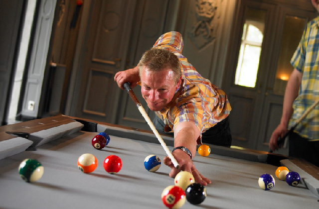 jogar uma boa partida de bilhar com os amigos no jardim