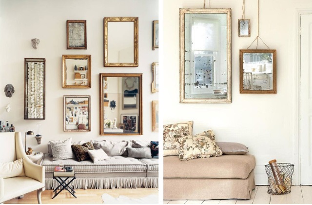 na sala de estar você pode decorar uma parede inteira de espelhos