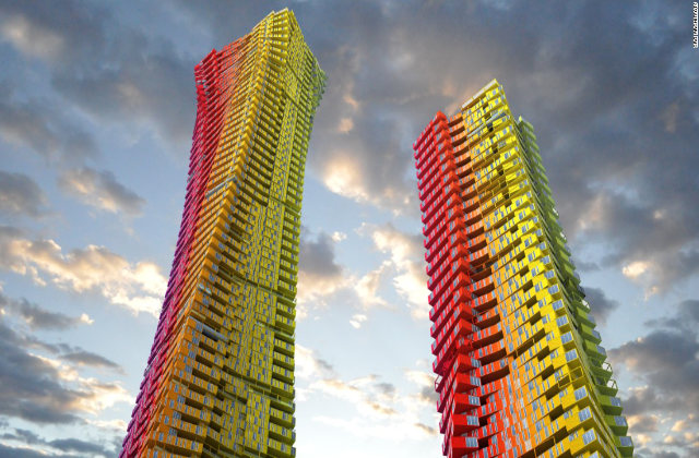 Coloridíssimos arranha-céus tipo contêiner em Mumbai para recuperar favelas pobres